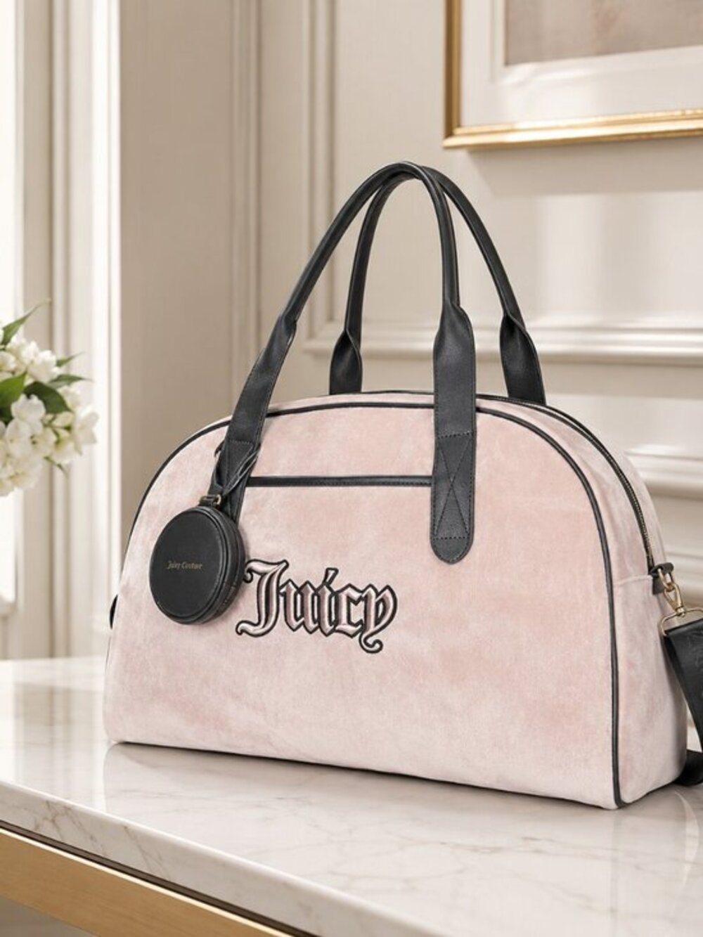 Juicy Couture Pink Velour Weekender Travel Bag Carryall NWT